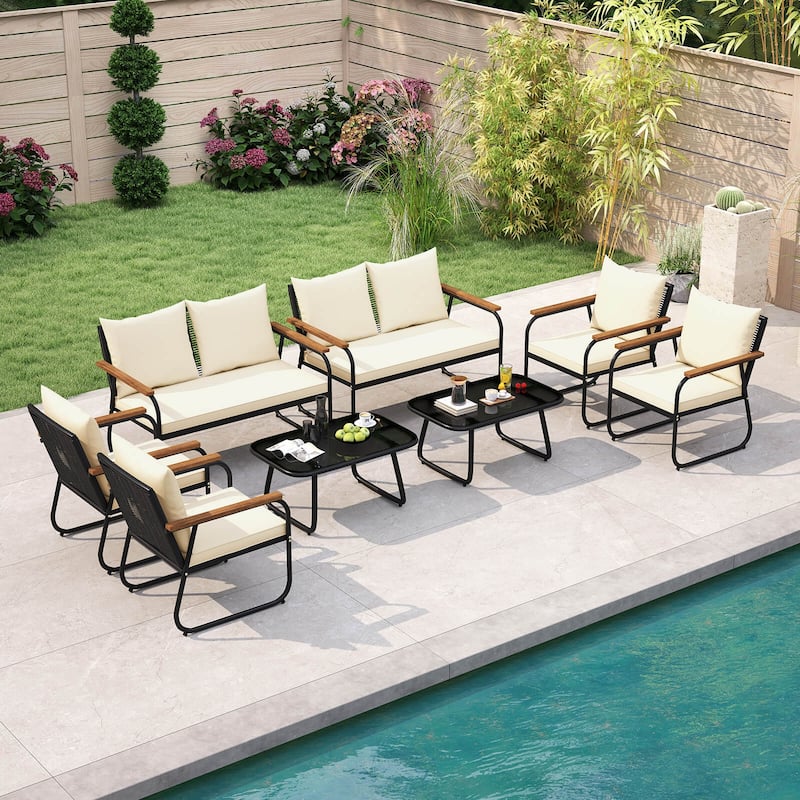 4/8 PCS Outdoor Conversation Set Wicker Patio Furniture Set w/ Cushion