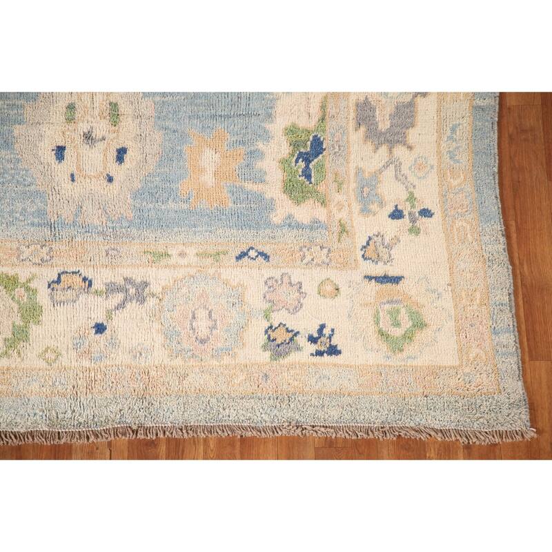 Blue Oushak Turkish Area Rug Hand-knotted Wool Carpet - 6'5"x 9'1"