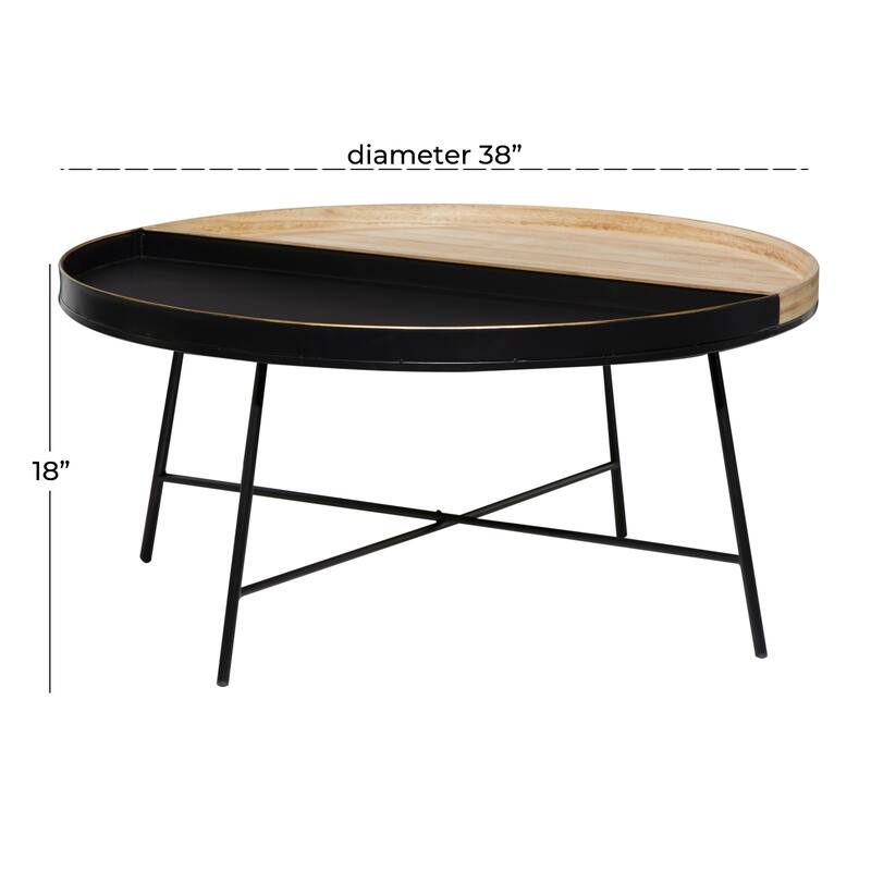 Metal Two-Toned Wood Split Tray Coffee Table - Black - Roche River Decor - 38"W x 38"L x 18"H