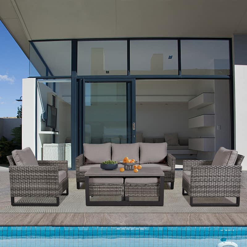 6 Piece Outdoor Sofa with Chair with Ottoman Set - Grey/Grey