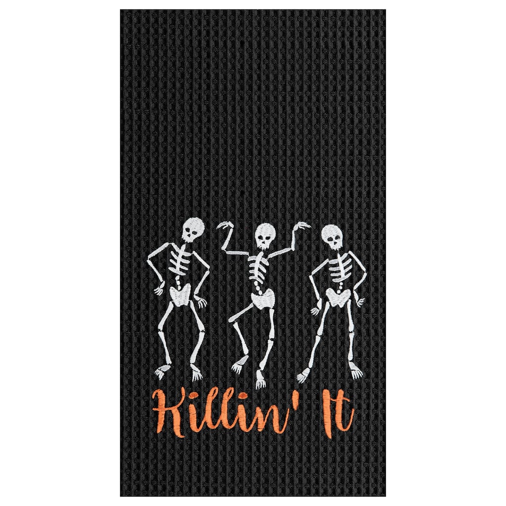 Killin' It Skeleton Halloween Waffle Weave Cotton Kitchen Towel