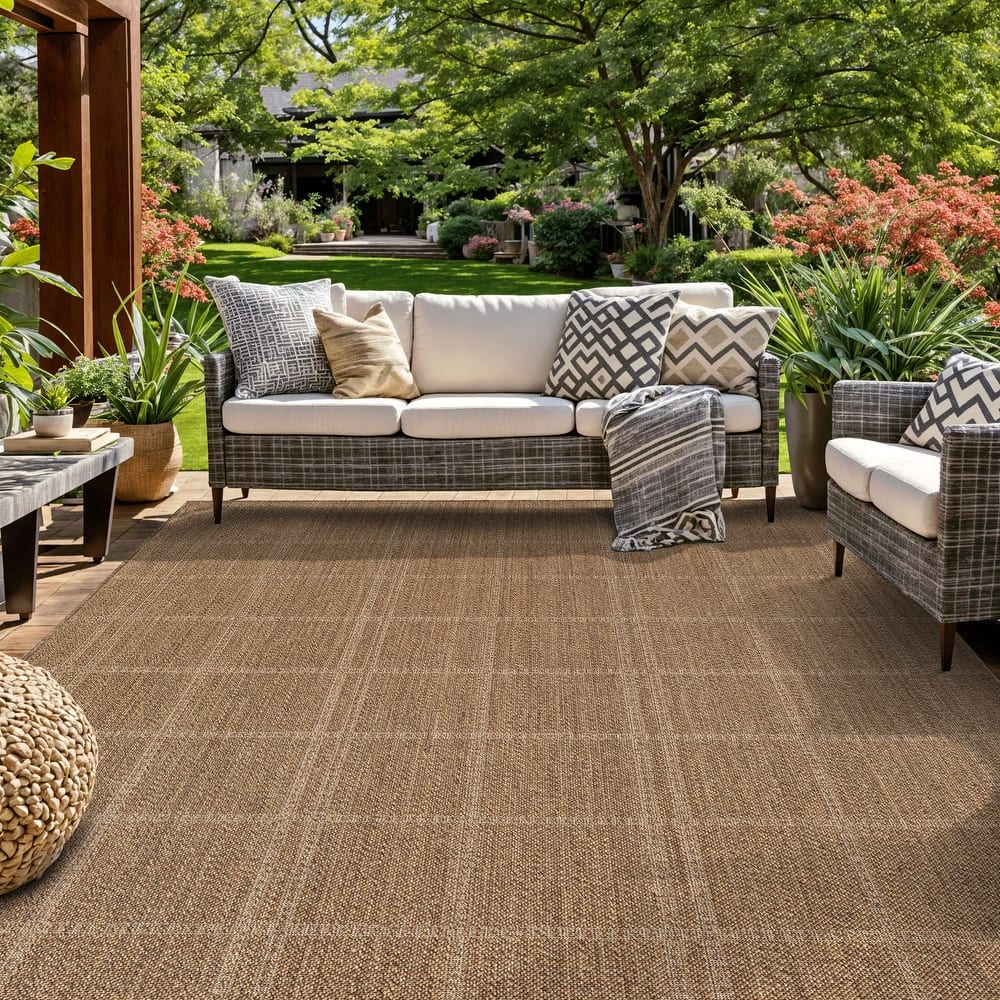 World Rug Gallery Plaid Indoor/Outdoor Flat Woven Area Rug