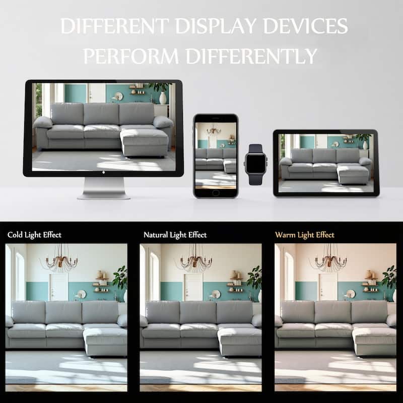 Upholstered L-Shaped Sectional Sofa Couch with Ottoman, Modern Fabric Deep Seat Sofa