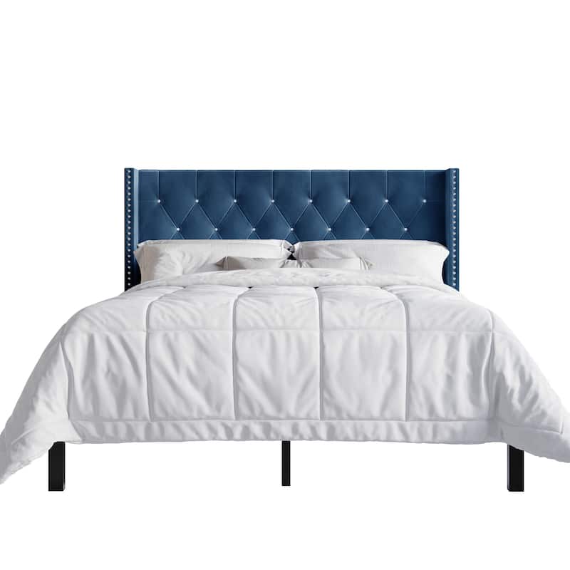 CraftPorch 3 Piece Bedroom Nightstands Set Wingback Tufted Bed - Navy Blue - Full