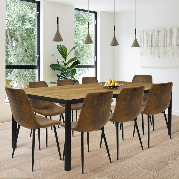 9 Piece Dining Table Set with 8 Suede Chairs - Overstock ...