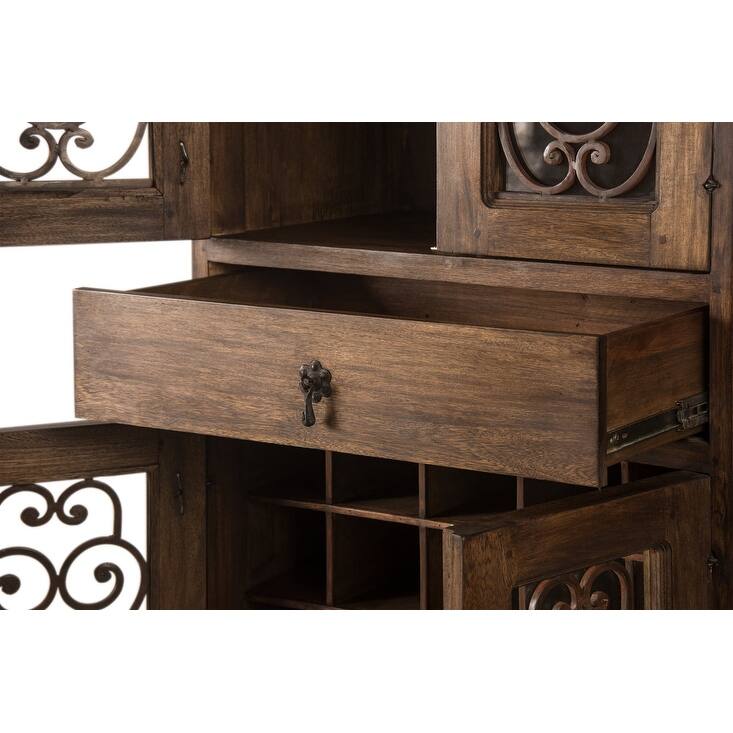 Handmade Solid Reclaimed Barn Wood & Forged Iron Hardware Wine Floor Cabinet for Indoor 72" Height - N/A