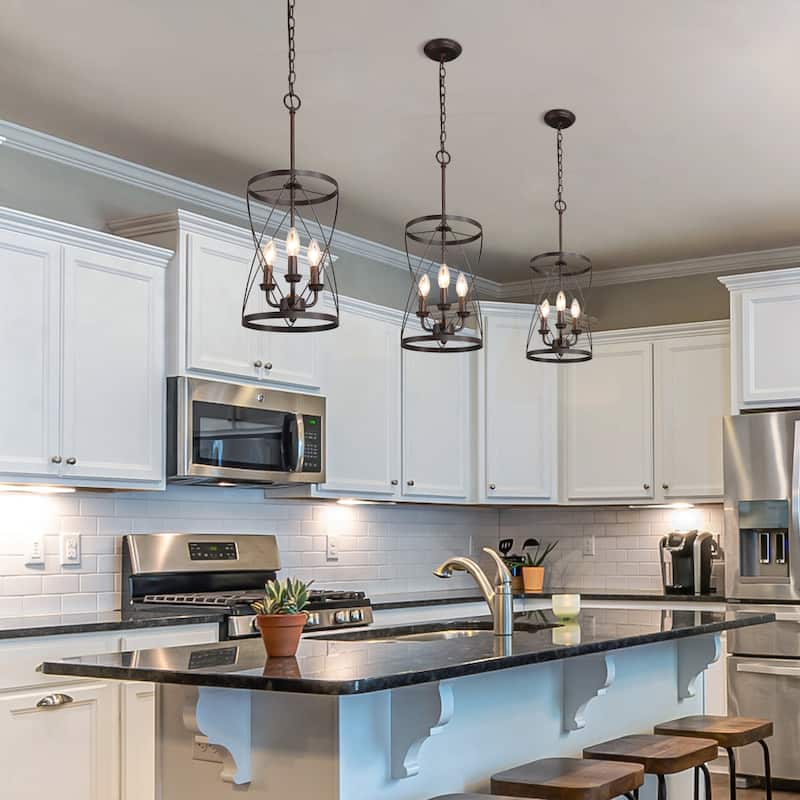 Farmhouse Rustic 1-Light Cage Cylinder Pendant Light for Kitchen Island - W 9.1"x H 24.4"