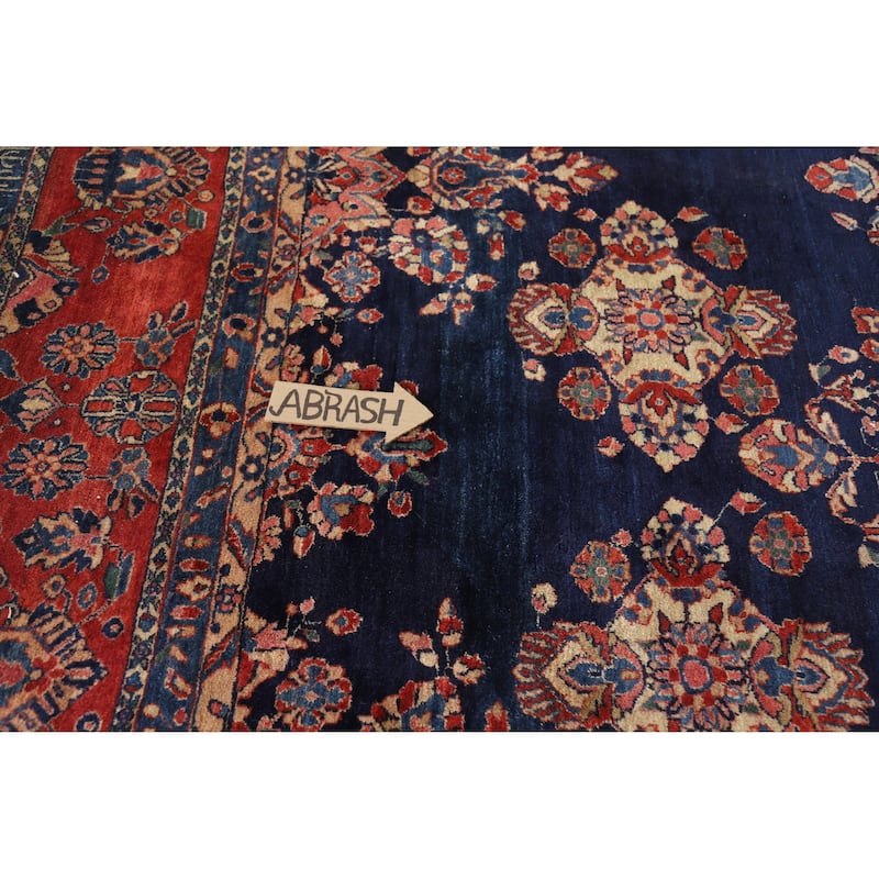 Hand Knotted Oriental 100% Wool Carpet Traditional Floral Navy Blue & Blues Sarouk Area Rug - 18' 7'' X 11' 1''