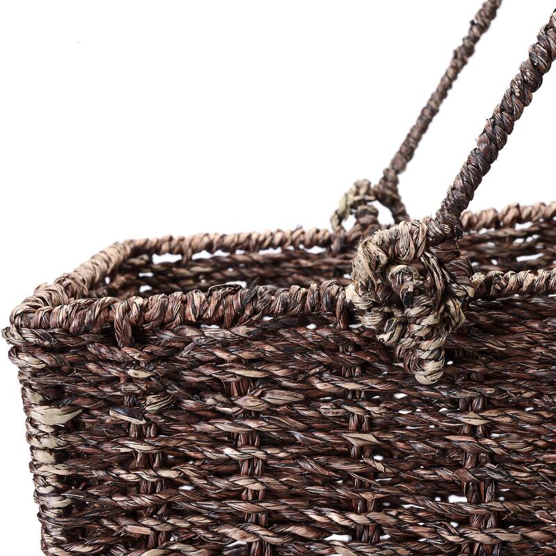 14-Inch Wicker Stair Case Basket with Handles | Handmade Woven Seagrass in Brown by Villacera