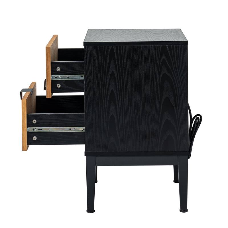 Apakah Modern 25"Tall 2-Drawer Nightstand with Charging Station and Adjustable Legs Set of 2 by HULALA HOME