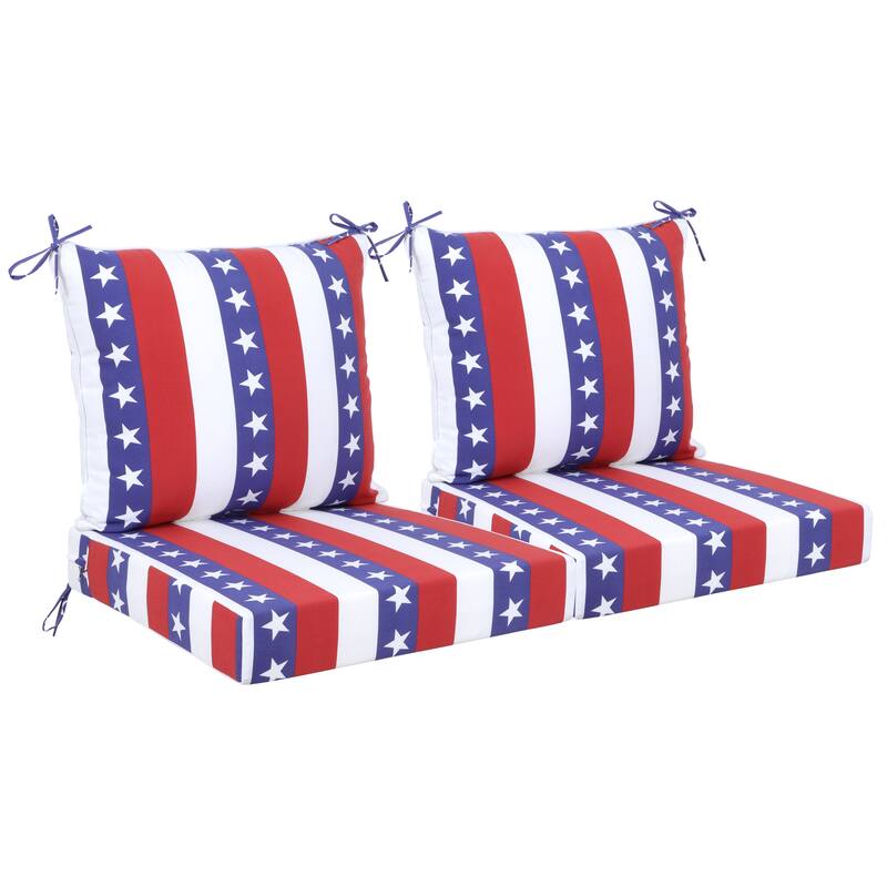 2 Pieces Waterproof Polyester Patio Seat and Back Cushions 24x24 Deep Comfort for Outdoor Seating - Flag