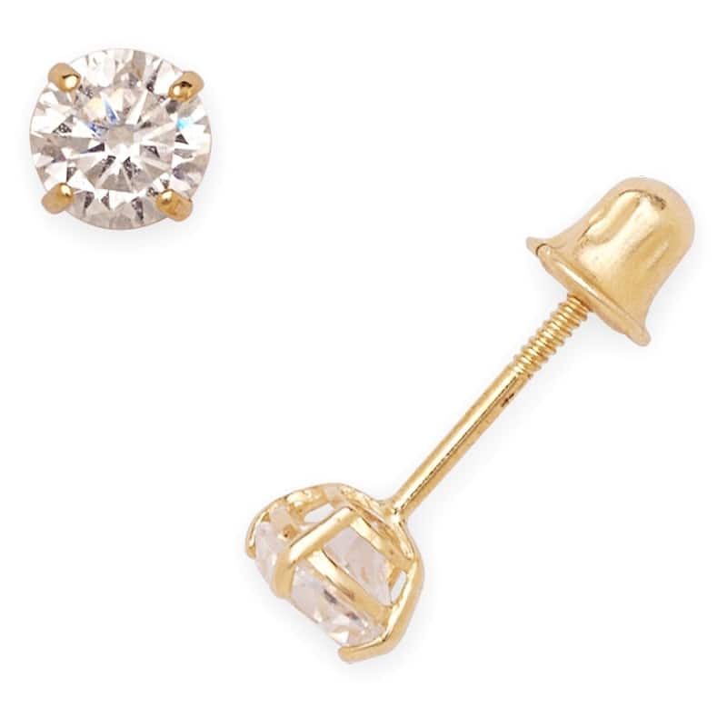 Curata 14k Yellow or White Gold 4mm Round Cubic Zirconia Screw Back Stud Earrings