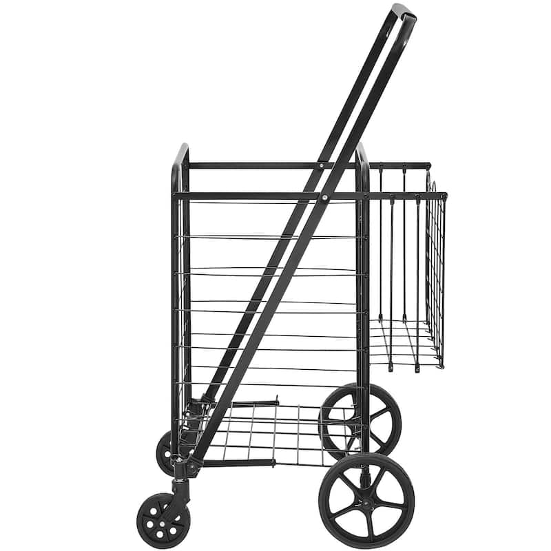 Folding Shopping Cart, Jumbo Grocery Cart with Double Baskets
