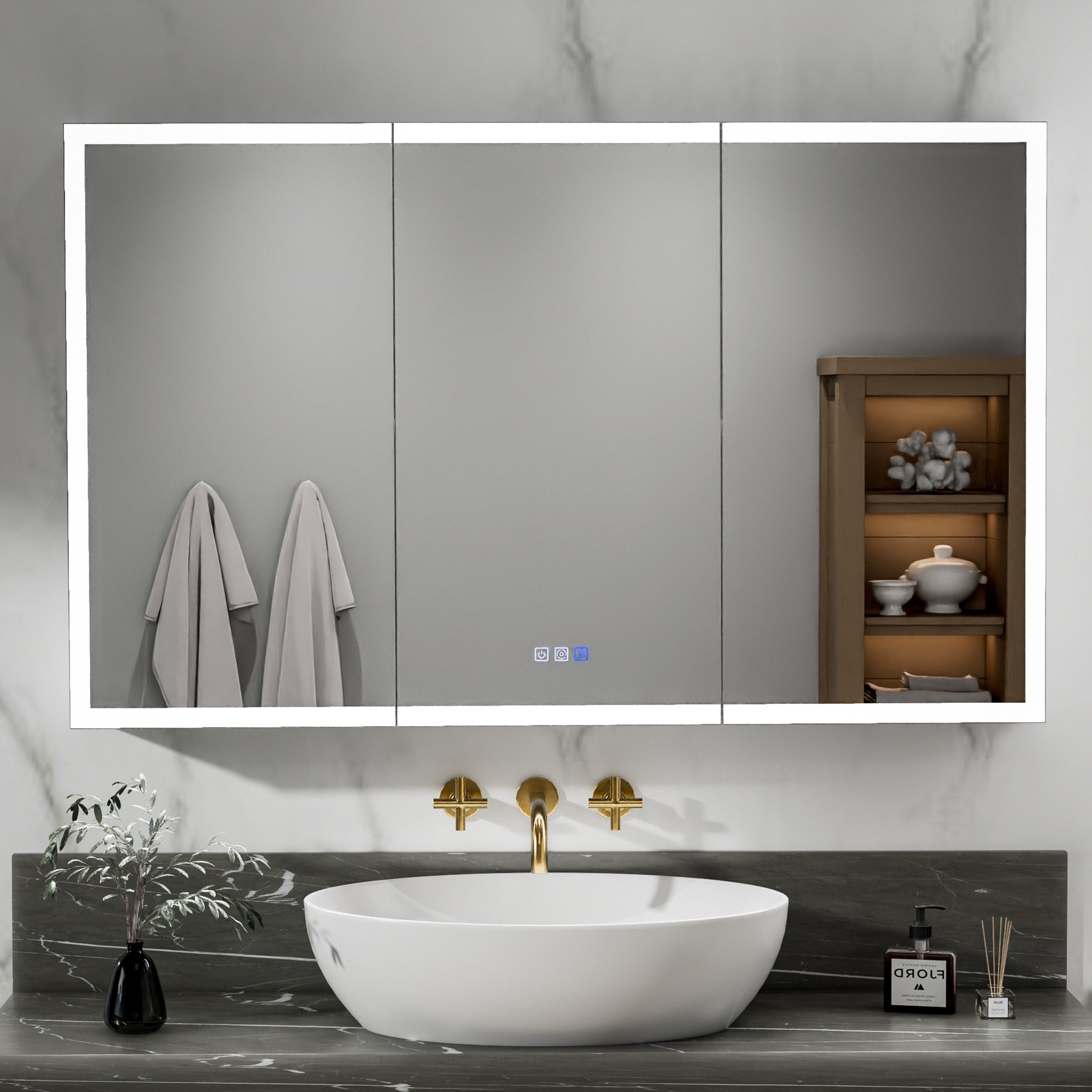 24-48" W x 30" H Bathroom Medicine Cabinet LED Mirror Low-Voltage Anti-Fog, Adjustable Shelves and Quiet Soft-Close Hinges