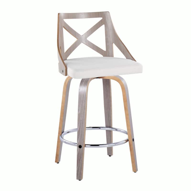 The Gray Barn Charlotte 26" Fixed-Height Counter Stool with Bent Wood Legs (Set of 2) - Cream Fabric/Light Grey Wood/Chrome