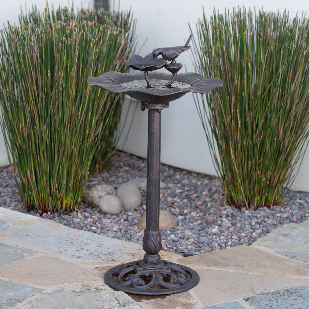 Roomfitters Lancaster Outdoor Aluminum and Iron Top Bird Bath with Stable Iron Base, Bronze