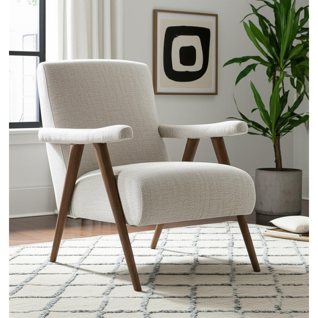 HomeRoots 32" Cream and Brown Linen and Solid Wood Arm Chair - 31.89 in. x 32.28 in. x 25.98 in.
