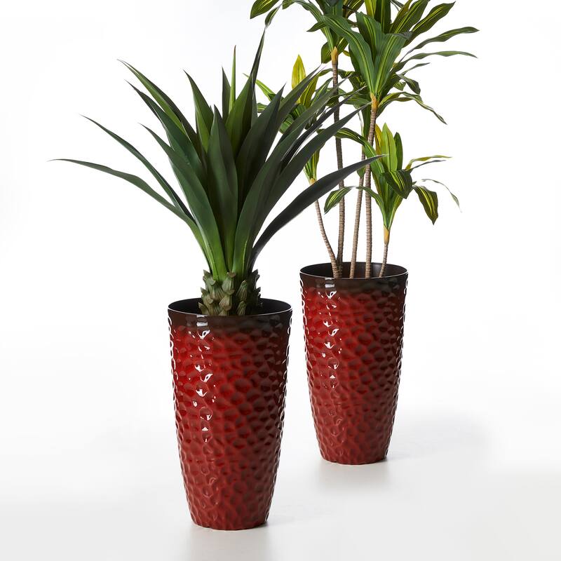 Glitzhome 23.75"H Set of 2 Oversized Eco-Friendly PP and Stone Honeycomb Textured Blue/Green/Red Tall Plastic Planter