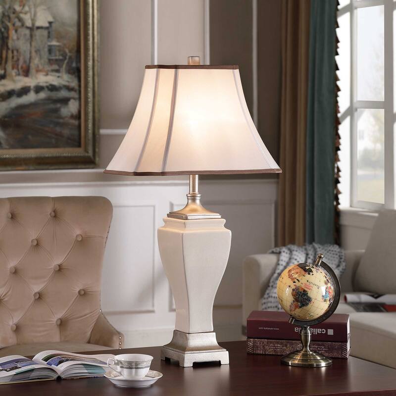 StyleCraft Cream Crackle Table Lamp - Off-White Silk Shade