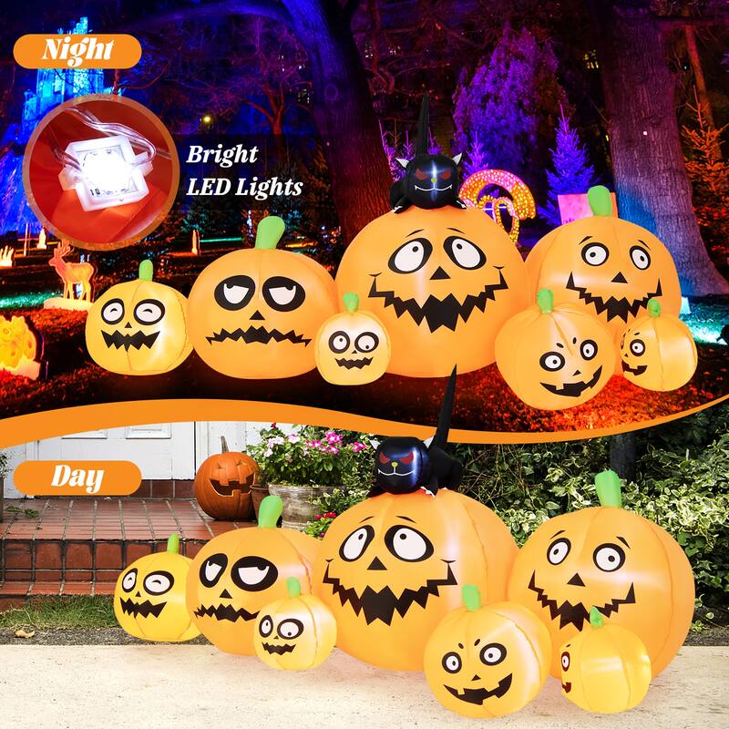 Gymax 8FT Halloween Pumpkins Stack Decor Inflatable Pumpkin Station w/