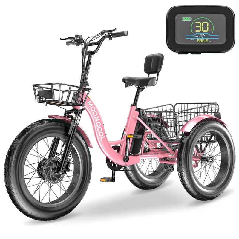 DoCred 20"x4" Fat Tire Electric Tricycle, 48V 500W with 7 Speed Ebike - Pink