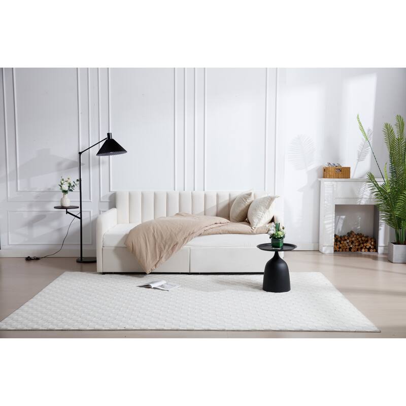 Velvet Upholstered Twin Daybed with Tufted Backrest and 2 Drawers for Master Bedrooms, Guest Rooms, Modern Design