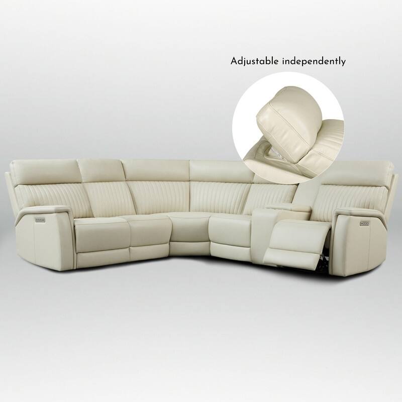 Genuine Leather Power Recliner Sectional Sofa with Console, Ajustable Headrest, USB&USB-C Port