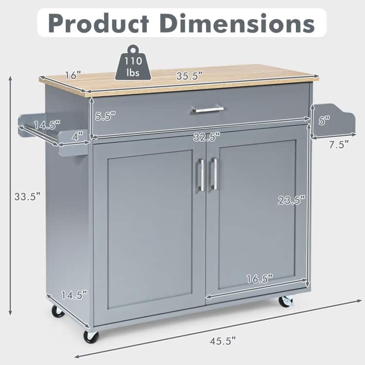 Rolling Kitchen Island Cart with Towel and Spice Rack - 45.5" x 16" x 33.5"(L x W x H)