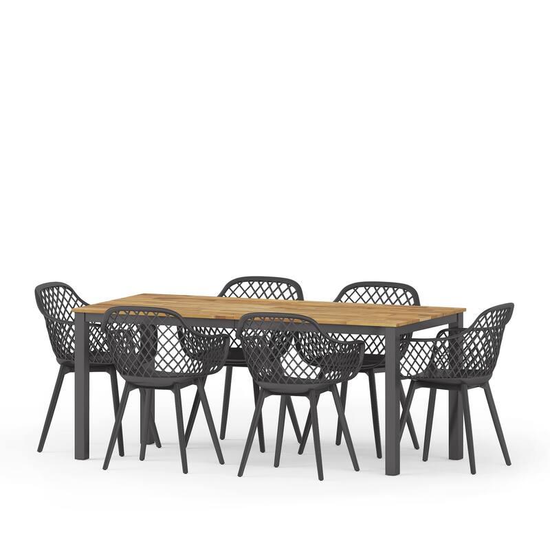 Poppy Outdoor Wood and Resin Outdoor 7 Piece Dining Set by Christopher Knight Home
