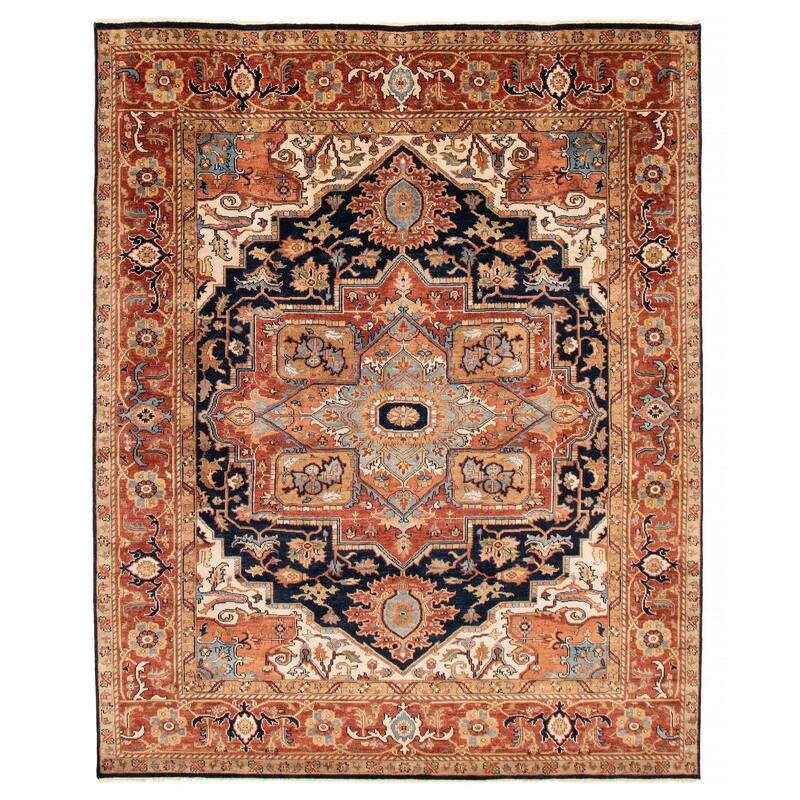 ECARPETGALLERY Hand-knotted Jules Sultane Dark Navy Wool Rug - 8'0 x 9'10 - Dark Navy - 8'0 x 9'10