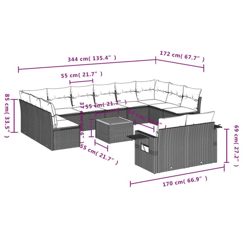 vidaXL Garden Sofa Set PE rattan Large Modular Garden Sofa Set