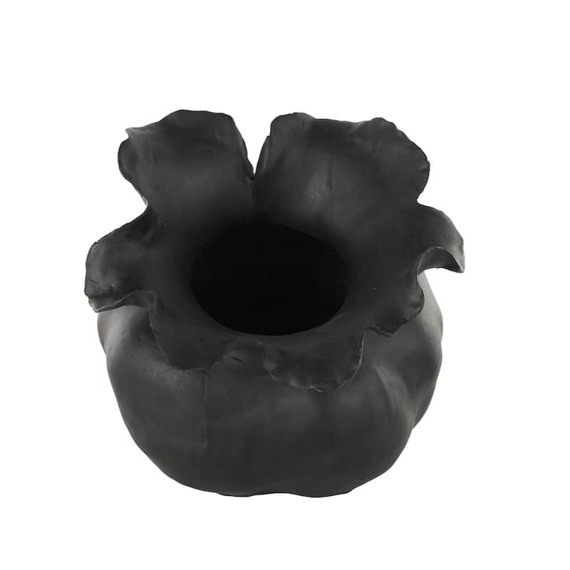 Ceramic Abstract Wide Rounded Floral Shaped Vase with Petal Rim - White or Black - Roche River Decor