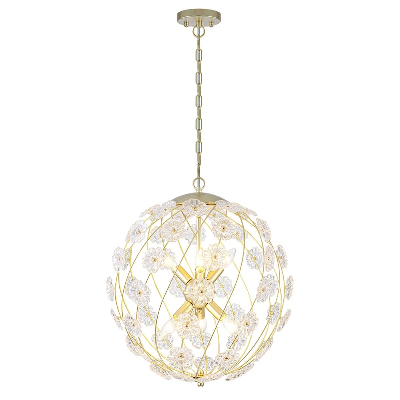 Modern 6-Light Glass Flower Globe Pendant Chandelier for Dining Room