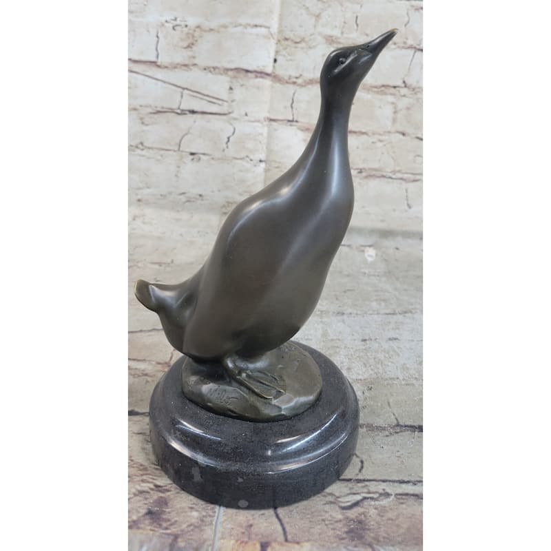 Duck Bird Water Fowl Bronze Sculpture Statue Decor On Marble Base