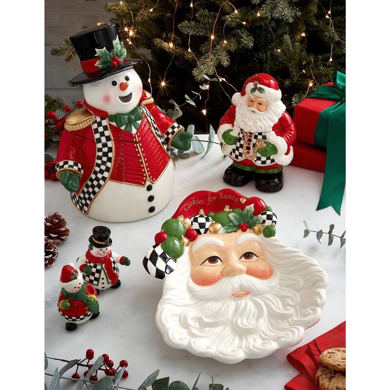 Spode Christmas Tree Black and White Snowman Cookie Jar - 4" L x 5" W x 13" H