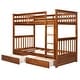 preview thumbnail 7 of 12, Twin-Over-Twin Bunk Bed with 2 Storage Drawers, Solid Wood Bunk Bed w/Guardrail & Built-in Ladder, for Kids Teens Adult, Walnut