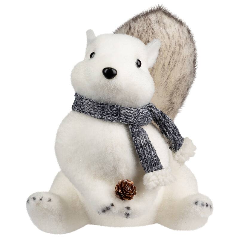 Snow Squirrel with Pinecone and Scarf Christmas Figure - 8.25" - White and Black