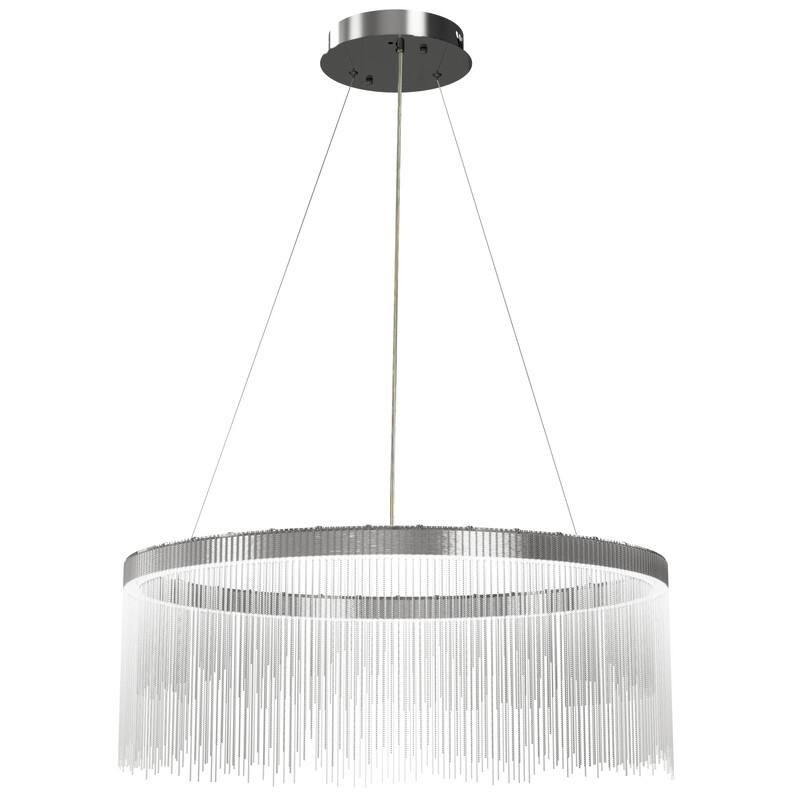 Aluminum Tassel Linear Chandelier Round Ceiling Pendant Lighting Fixture Over Dining Table, Kitchen Islands, Entryways