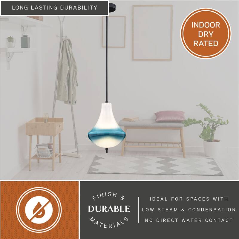 Somerset LED Bronze Mini Pendant Ceiling Light Blue and White Glass