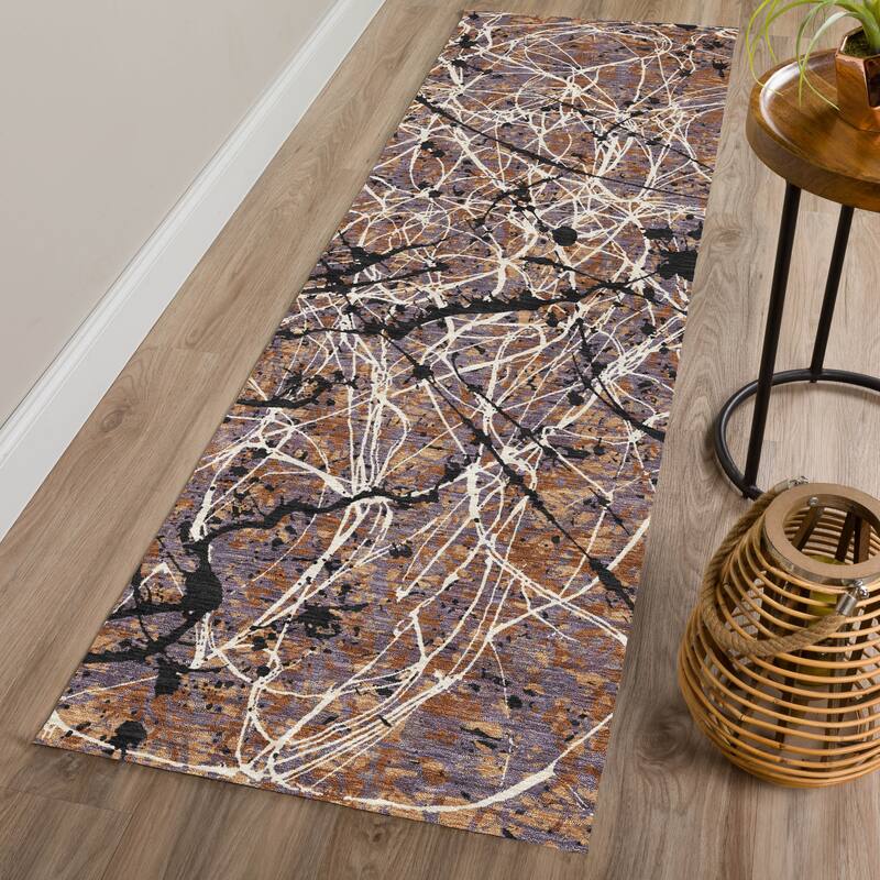 Machine Washable Indoor/ Outdoor Modern Splatter Chantille Rug