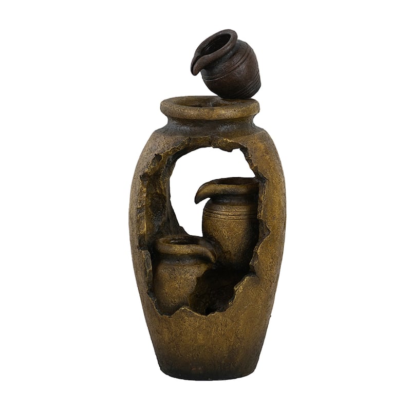 3 Tier Brown Water Fountain with Pot Design - Brown