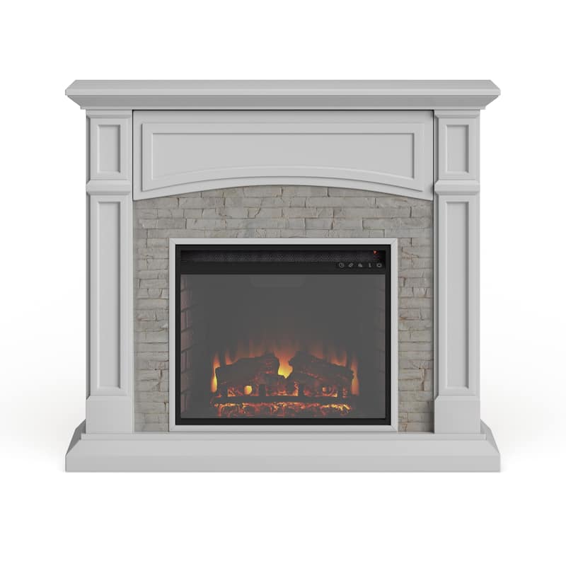 SEI Furniture Helliwell Electric Media Fireplace with White Faux Stone Mantel and Media Storage
