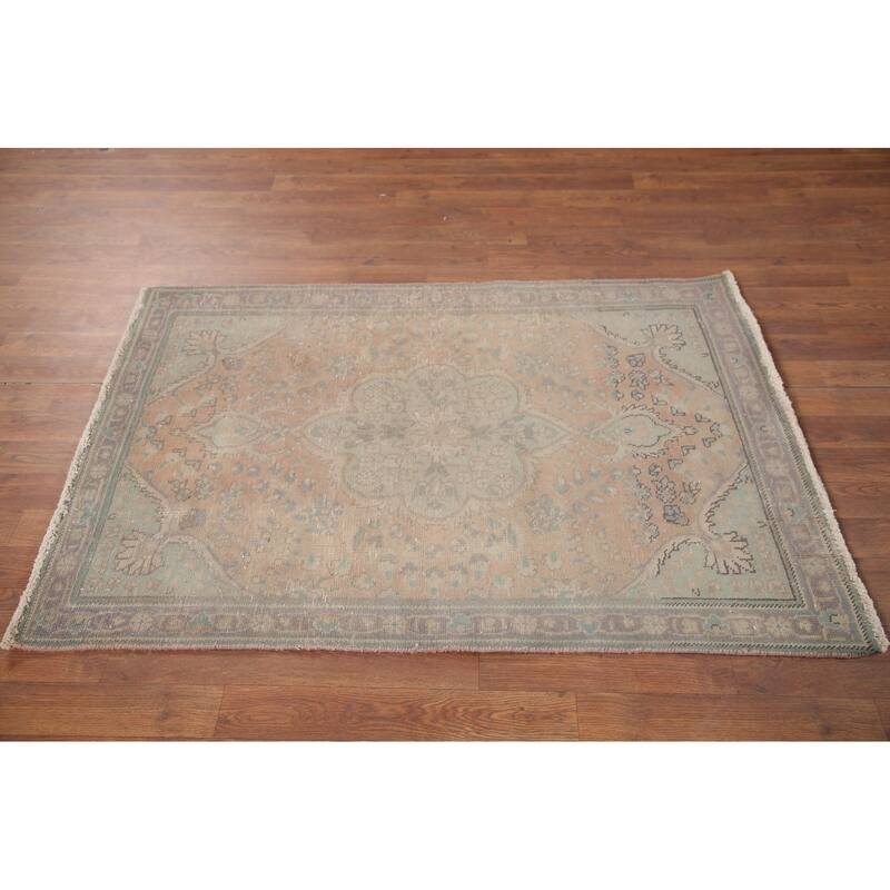 Hand Knotted Oriental 100% Wool Carpet Traditional Floral Pink Tabriz Area Rug - 4' 7'' X 3' 1''