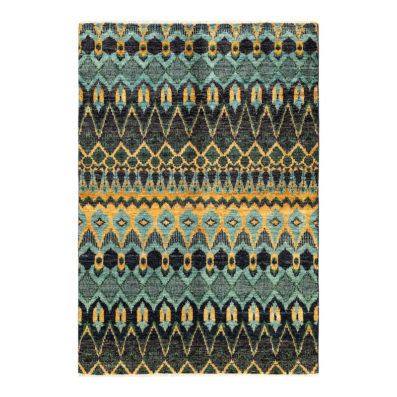Overton Hand Knotted Wool Vintage Inspired Modern Contemporary Modern Black Area Rug - 5' 10" x 8' 10"
