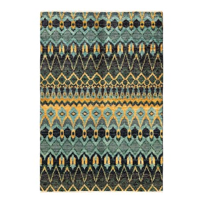 Overton Hand Knotted Wool Vintage Inspired Modern Contemporary Modern Black Area Rug - 5' 10" x 8' 10"