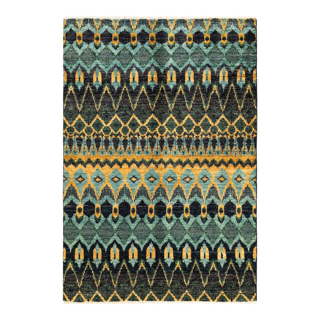 Overton Hand Knotted Wool Vintage Inspired Modern Contemporary Modern Black Area Rug - 5' 10" x 8' 10"