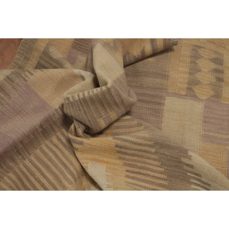 Hand Woven Oriental 100% Wool Carpet Southwestern Tribal Yellow & Gold Kilim Area Rug - 6' 7'' X 5' 0''