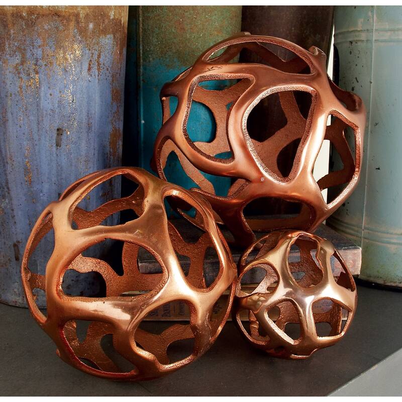 Contemporary Aluminum Metal Geometric Sculpture (Set of 3) - Silver, Copper, Brass