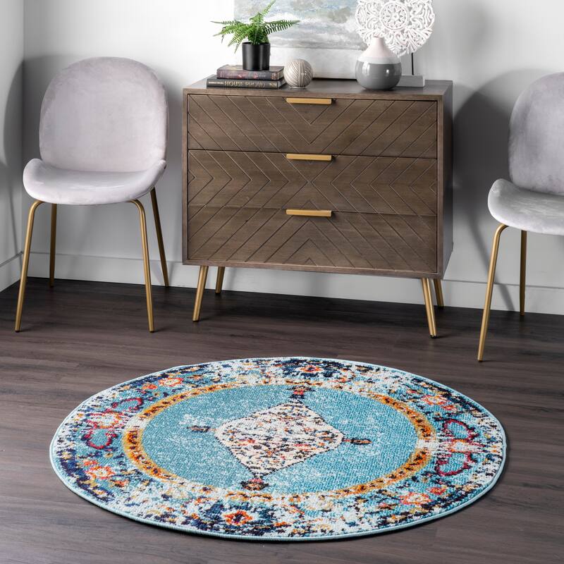 Nuloom Vintage Medallion Veronica Area Rug - 4' Round - Aqua - Round