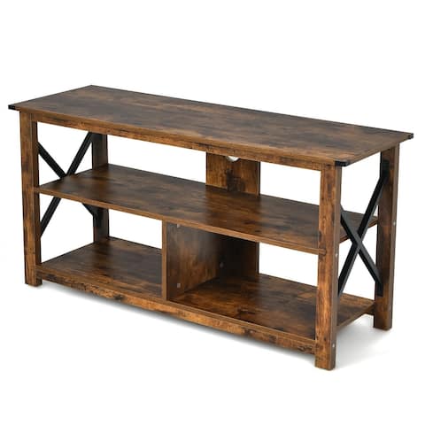 Modern Farmhouse TV Stand Entertainment Center for TV's up to 55" with Open Shelves - 47"X16"X23.5"(LXWXH)